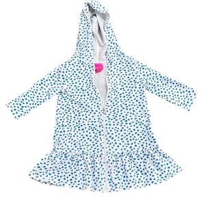 Lilly Pultizer turquoise blue Polka Dot Hooded zip-up coverup Dress girls small